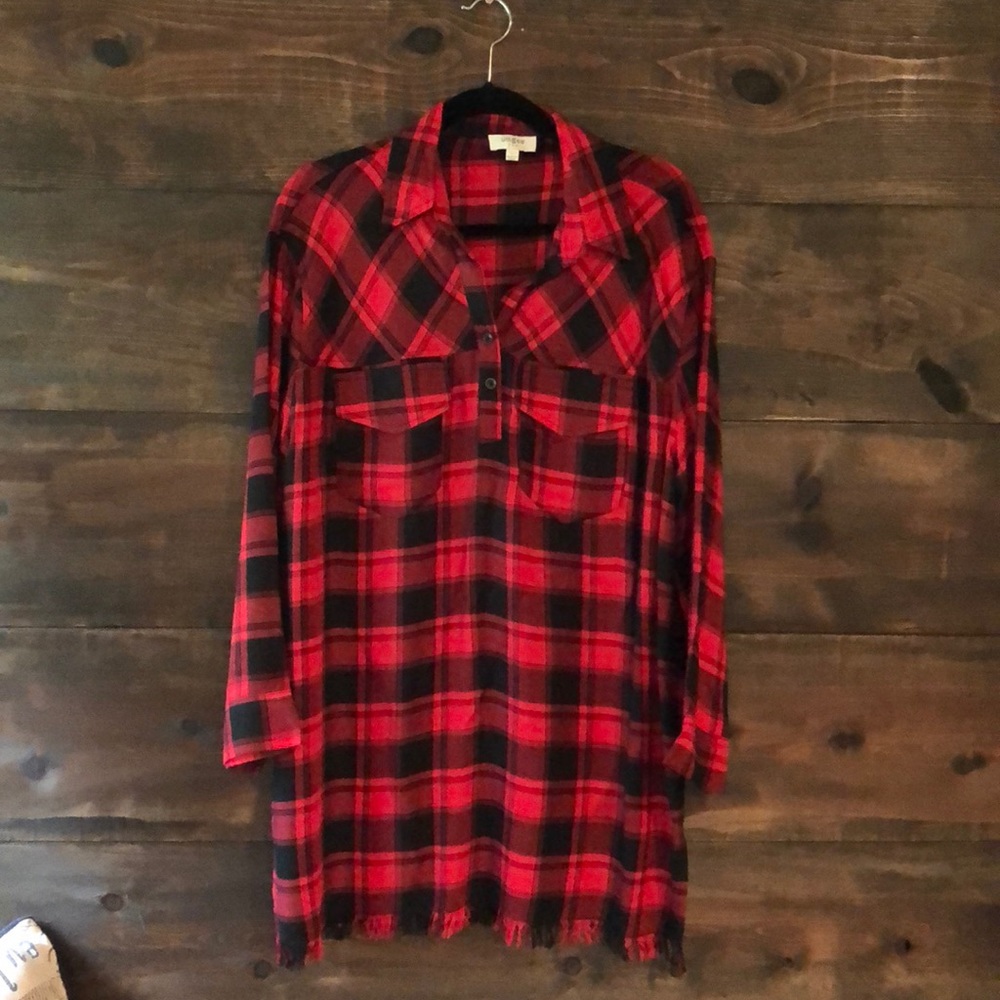 Plaid tunic collared dress